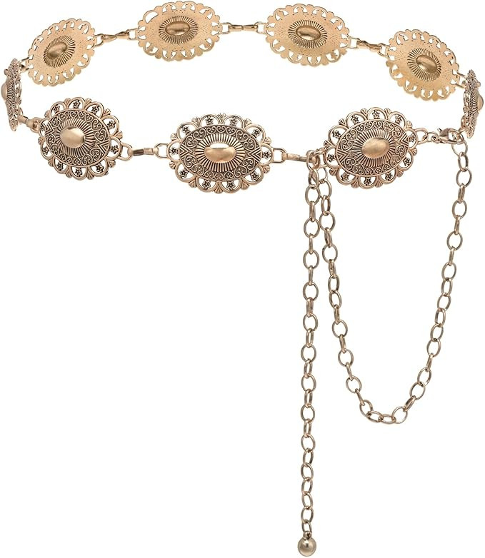 YGR Western Belts for Woman Cowgirl Metal Concho Chain Belts for Dresses Jeans Trousers Country C... | Amazon (US)