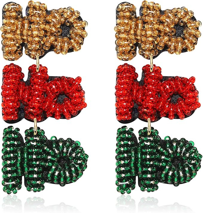 Christmas Beaded Earrings Hypoallergenic Christmas Tree Snowflake Dangling Earrings Cute Xmas San... | Amazon (US)