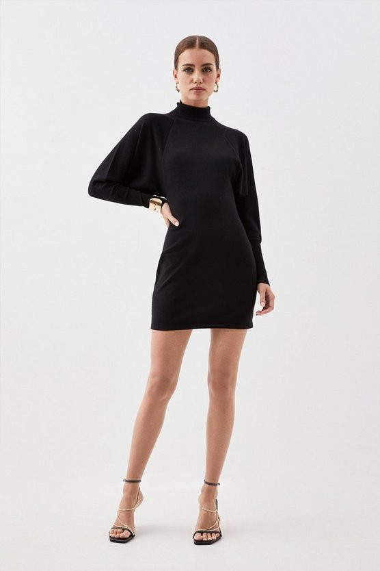 Petite Viscose Blend Batwing Knitted Mini Dress | Karen Millen US