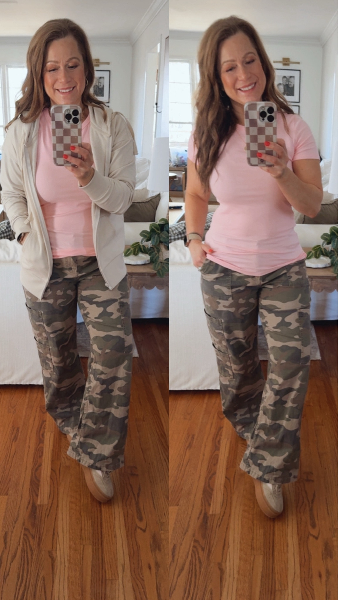 Today’s early spring OOTD
Cooler morning and warmer afternoons  outfit:

Short sleeve everyday top
Camo cargo pants (3 lengths)
Sneakers 
Layered necklaces 
Hoop earrings 

#LTKootd #LTKPetite #LTKmomlife