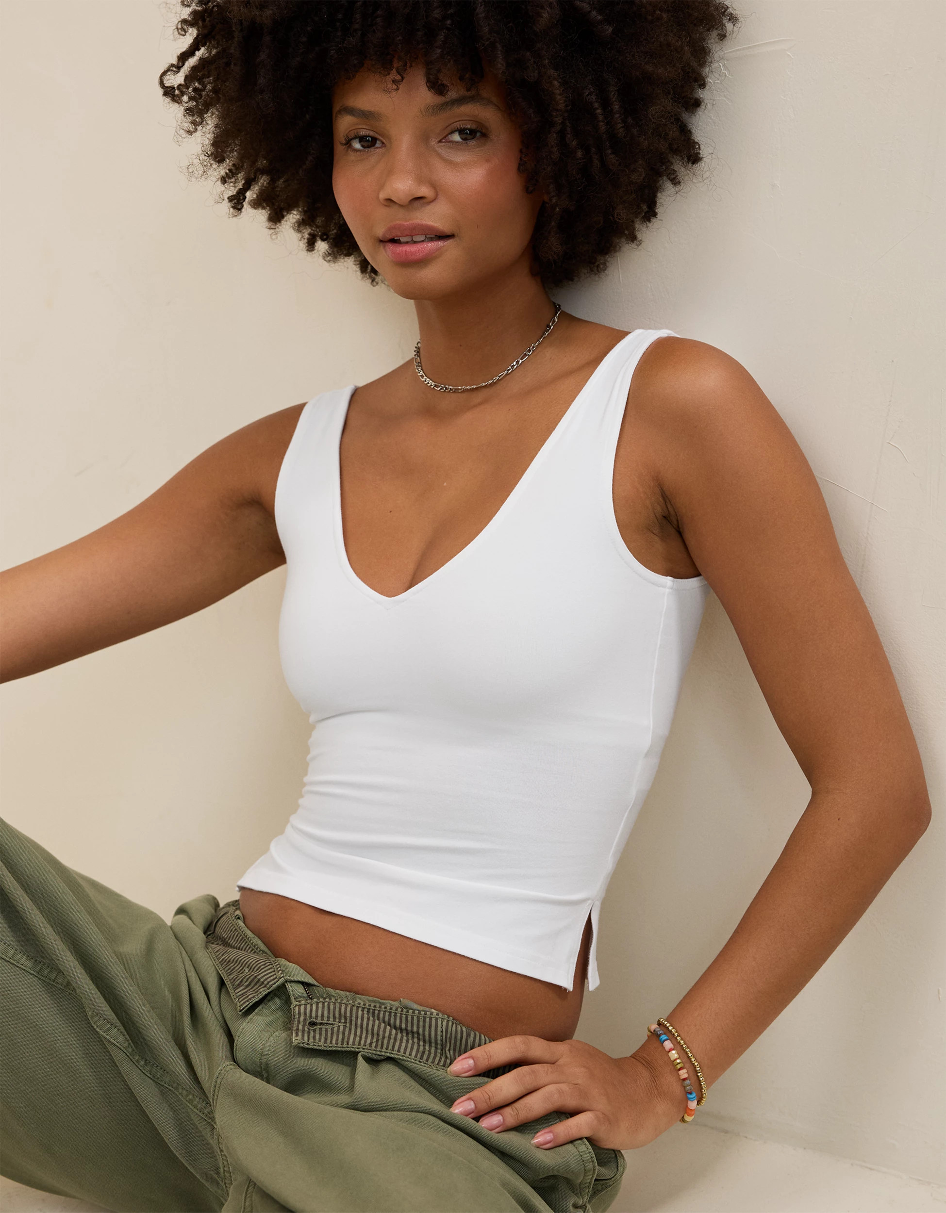 Aerie Double V-Neck Braless Tank Top | American Eagle Outfitters (US & CA)