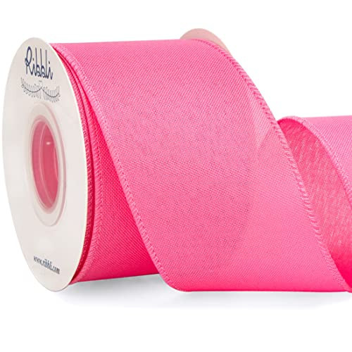 Ribbli Pink Linen Wired Ribbon, 2-1/2 Inch x 10 Yard, Pink Burlap Wired Ribbon for Easter Wreaths, Big Bows, Gift Wrapping, Christmas Tree Decoration | Amazon (US)