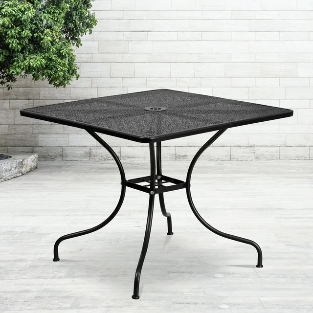 Flash Furniture Commercial Grade 35.5" Square Black Indoor-Outdoor Steel Patio Table with Umbrell... | Walmart (US)