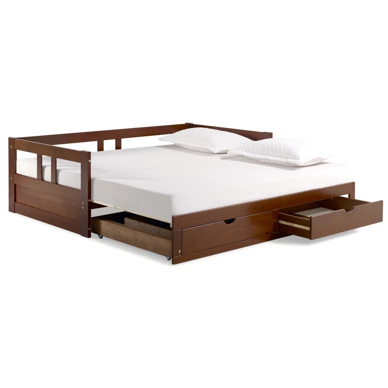 Harriet Bee Bechtold Twin to King Solid Wood Frame Extendable Daybed With 2 Drawers And Trundle G... | Wayfair North America