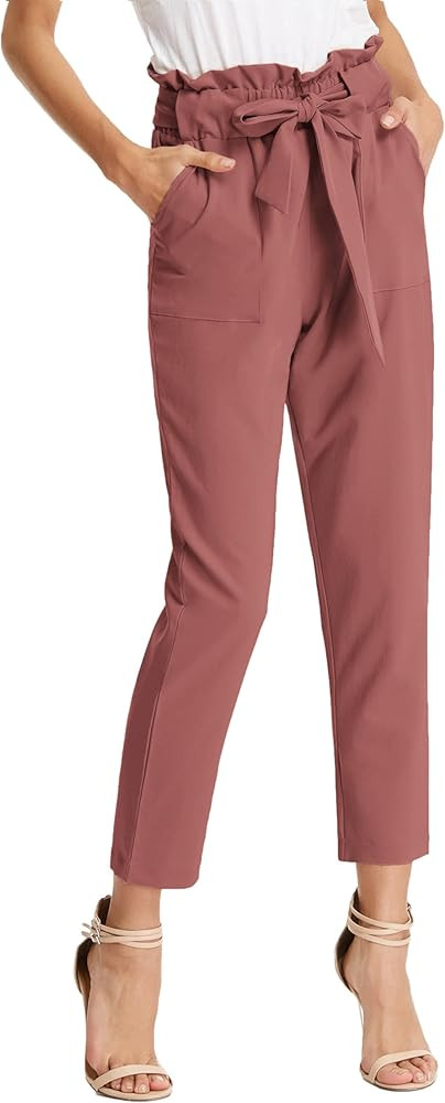 GRACE KARIN Women's Hight Waisted Work Pants Cropped Paper Bag Business Casual Pants with Pockets | Amazon (US)