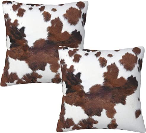 Brown Cow Print 2 Packs Pillowcase Cowhide Print 18X18Inch, Decorative Highland Cow Throw Pillow ... | Amazon (US)