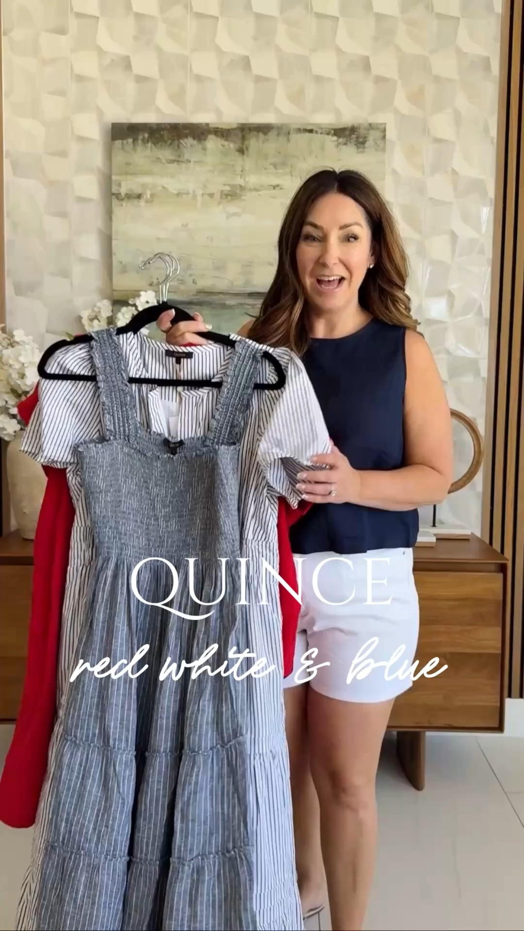 🇺🇸 Red, white & blue from Quince — and yes, it's all under $100! 🙌🏻  These classic, effortless summer styles that work for real life. Clean lines, quality fabrics, and pieces you'll actually wear all season long. ✨

Sizing: For reference I'm 5'5, size 12, 38D | Wearing large in dresses and top, shorts size up if in-between prefer 32 

#QuinceStyle #RedWhiteAndBlue #Over40Fashion
