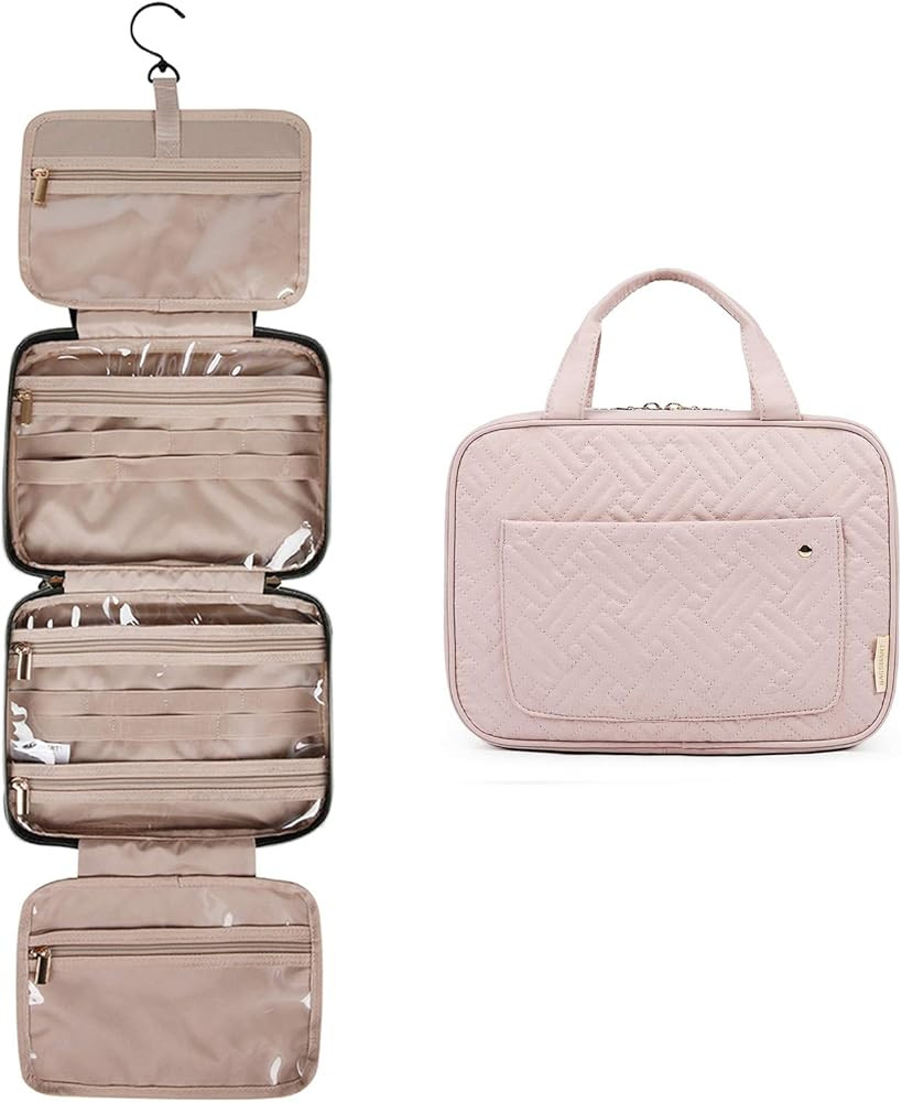 Toiletry Bag Travel Bag with Hanging Hook, Water-resistant Makeup Cosmetic Bag Travel Organizer f... | Amazon (US)