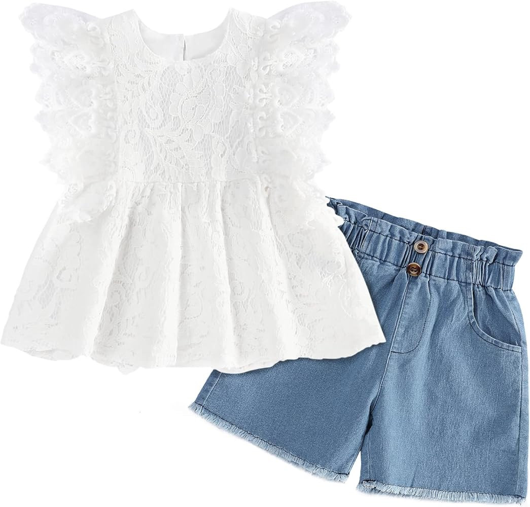 Girl Clothes Little Kids Short Sets Cotton Casual Coat Jeans 2 Pcs Pants Sets | Amazon (US)