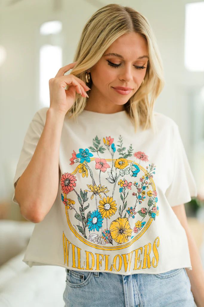 Pickin' Wildflowers Ivory White Crop Graphic Tee | The Mint Julep Boutique