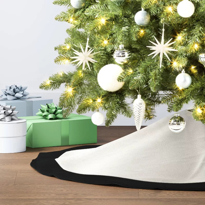 48" Plush Christmas Tree Skirt with Black Trim White - Wondershop™: Polyester, Holiday Decor | Target