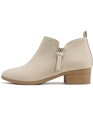 Soda “ZAYNE” ~ Women Round Toe Elastic Side Gore Side Zipper Pull Tab Low Heel Ankle Boot Boo... | Amazon (US)