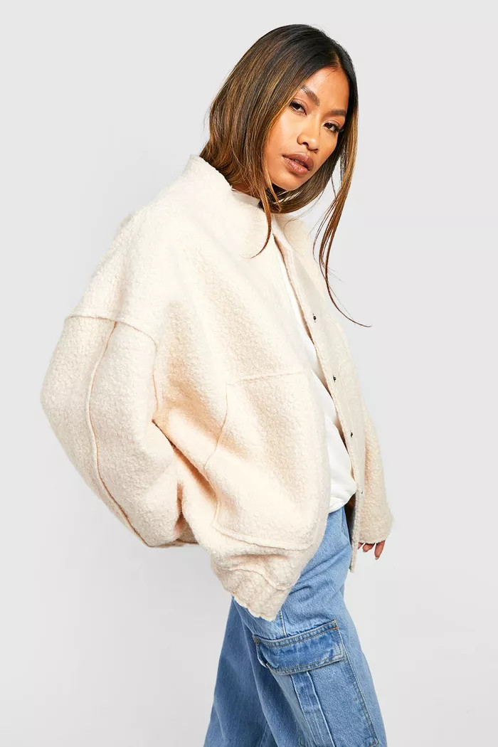 Oversized Wool Bomber Jacket | boohoo (US & Canada)
