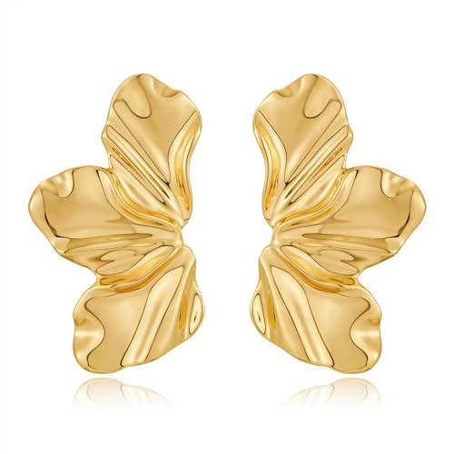 FAUTHENTICUTE Large Gold Statement Earrings For Women Big Flower Dangle Earrings Summer Boho Floral Earrings | Amazon (US)
