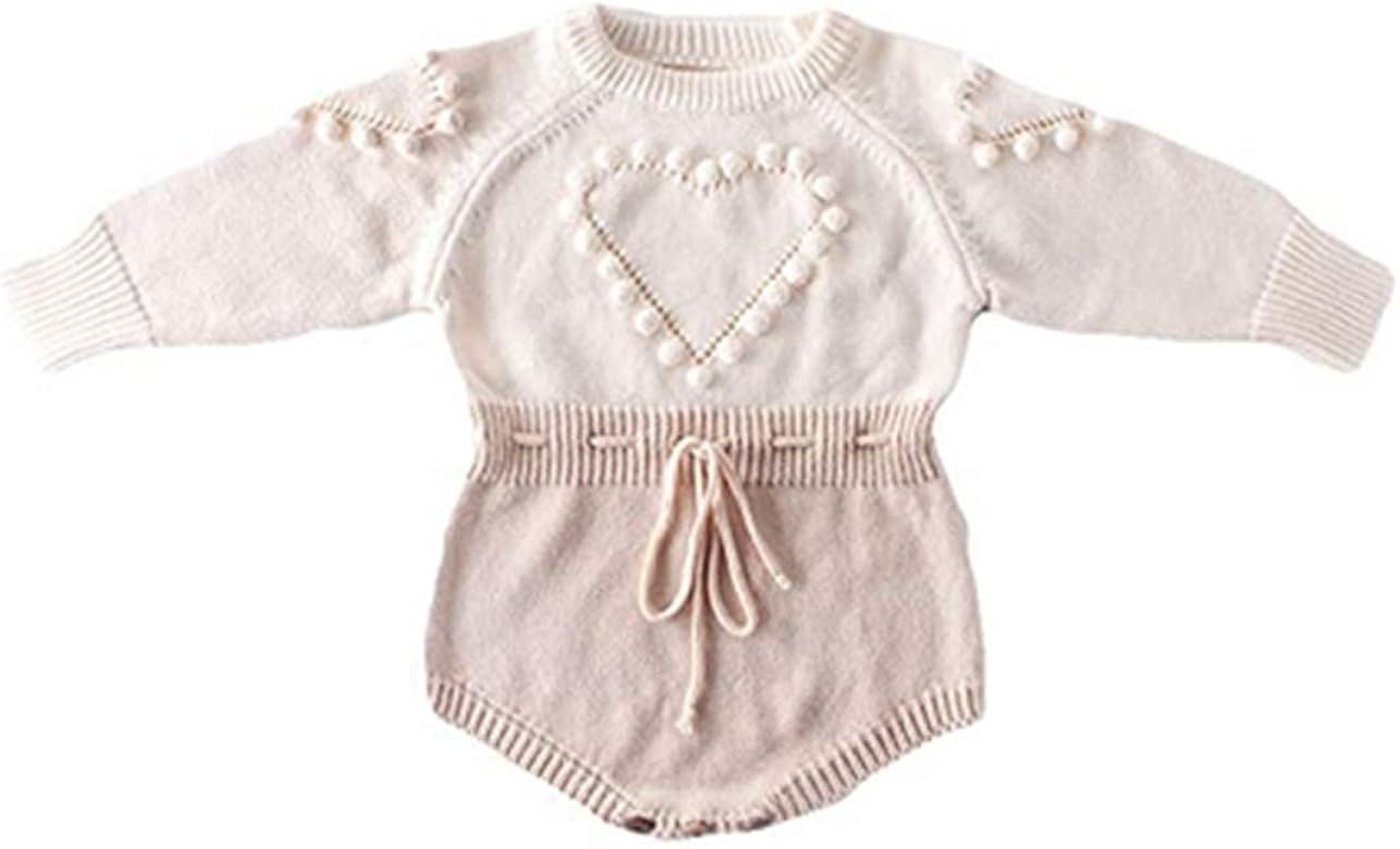 WALLARENEAR Newborn Baby Girl Sweater Romper Heart Long Sleeve Knitted Bodysuit Fall Winter Cloth... | Amazon (US)
