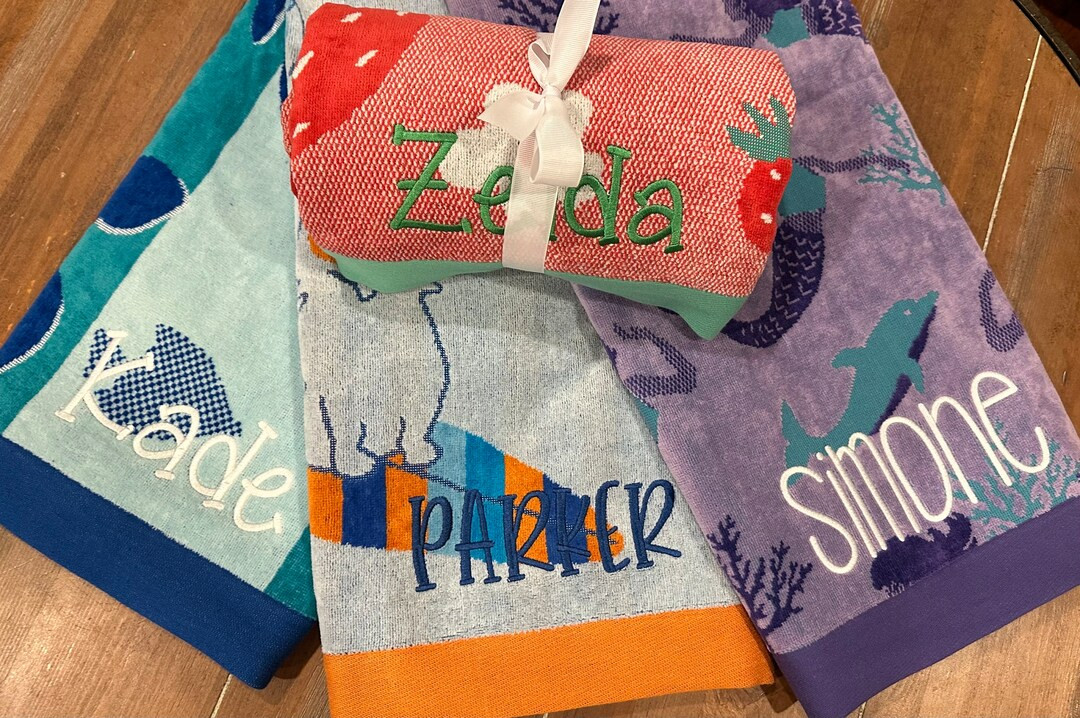 Personalized Beach & Pool Towels for Kids, children, embroidered, Dino, unicorn, turtle, shark, m... | Etsy (US)