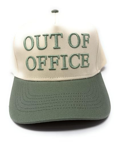 Out of Office Baseball Cap, Embroidered Trucker Hat, Cream and Green | Amazon (US)