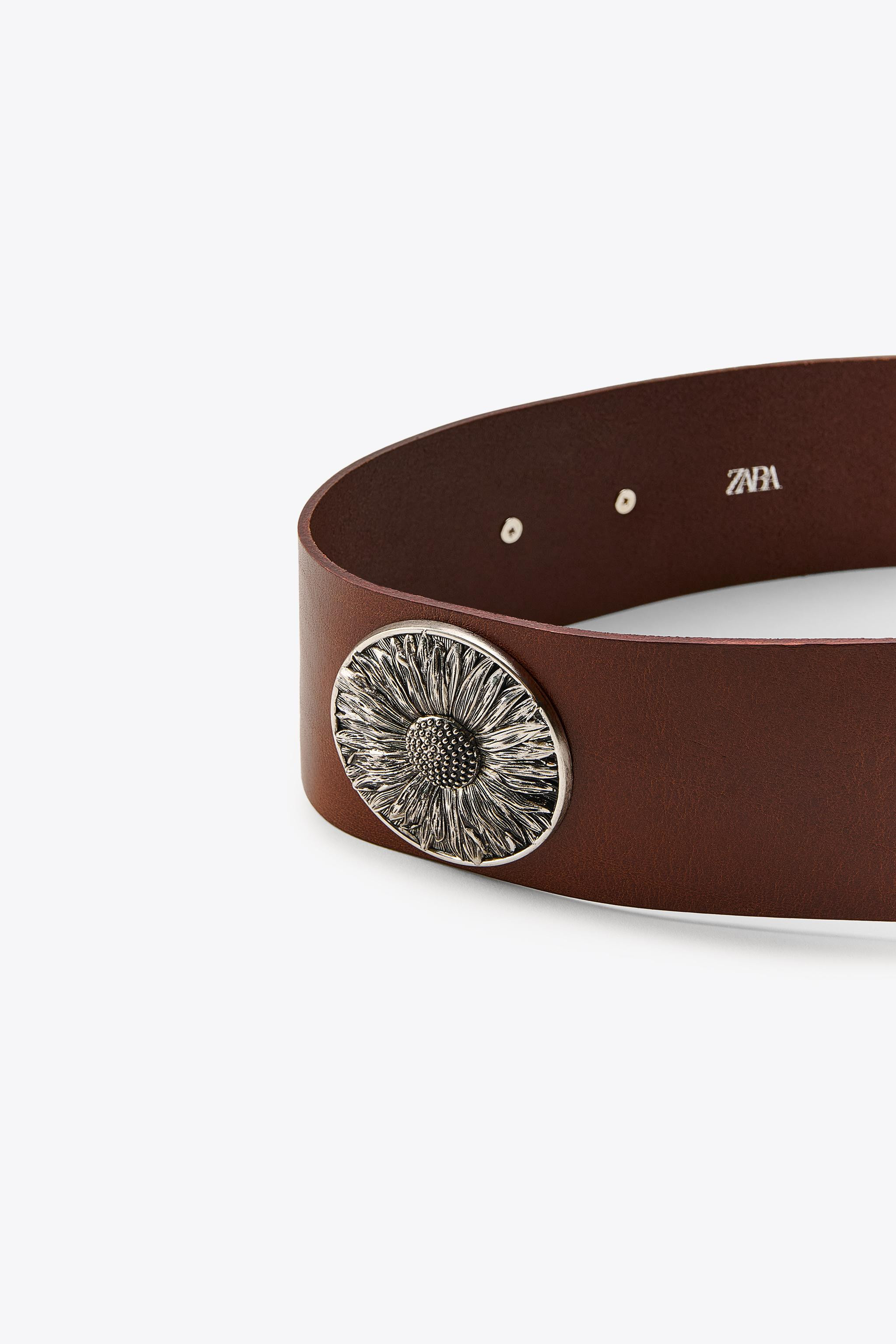WIDE LEATHER BELT WITH FLOWERS | Zara UK