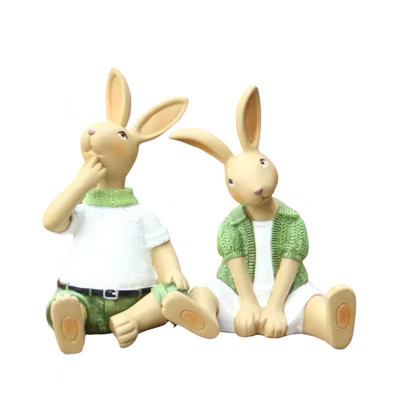 NotArt 2-Piece Rustic style cartoon rabbit figurine Bunny Figurine Set decor valentine Decorative Objects sitting position 15.5*18*10cm | Target