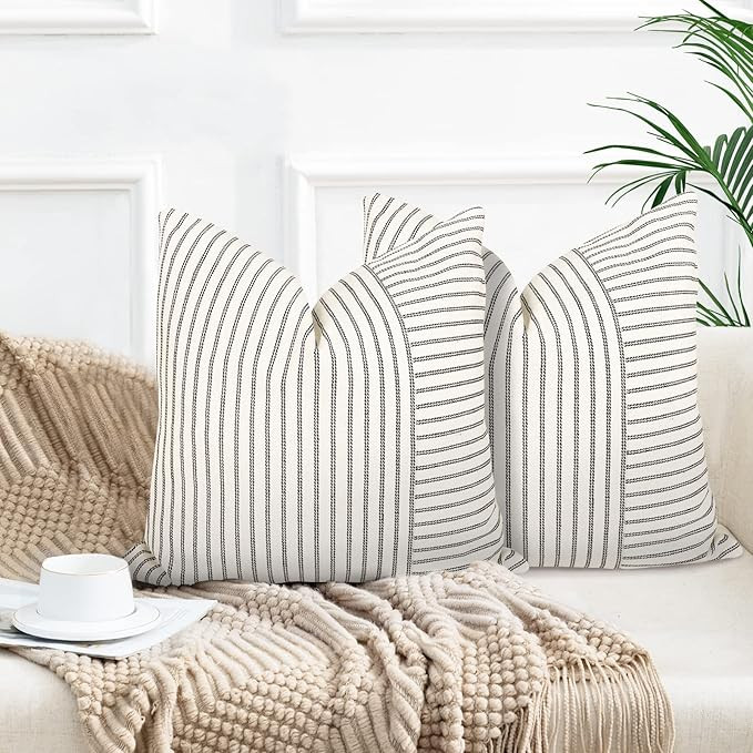 Farmhouse Pillow Covers 22x22, Modern Accent Square Throw Pillow Covers Set of 2, Black and Beige... | Amazon (US)