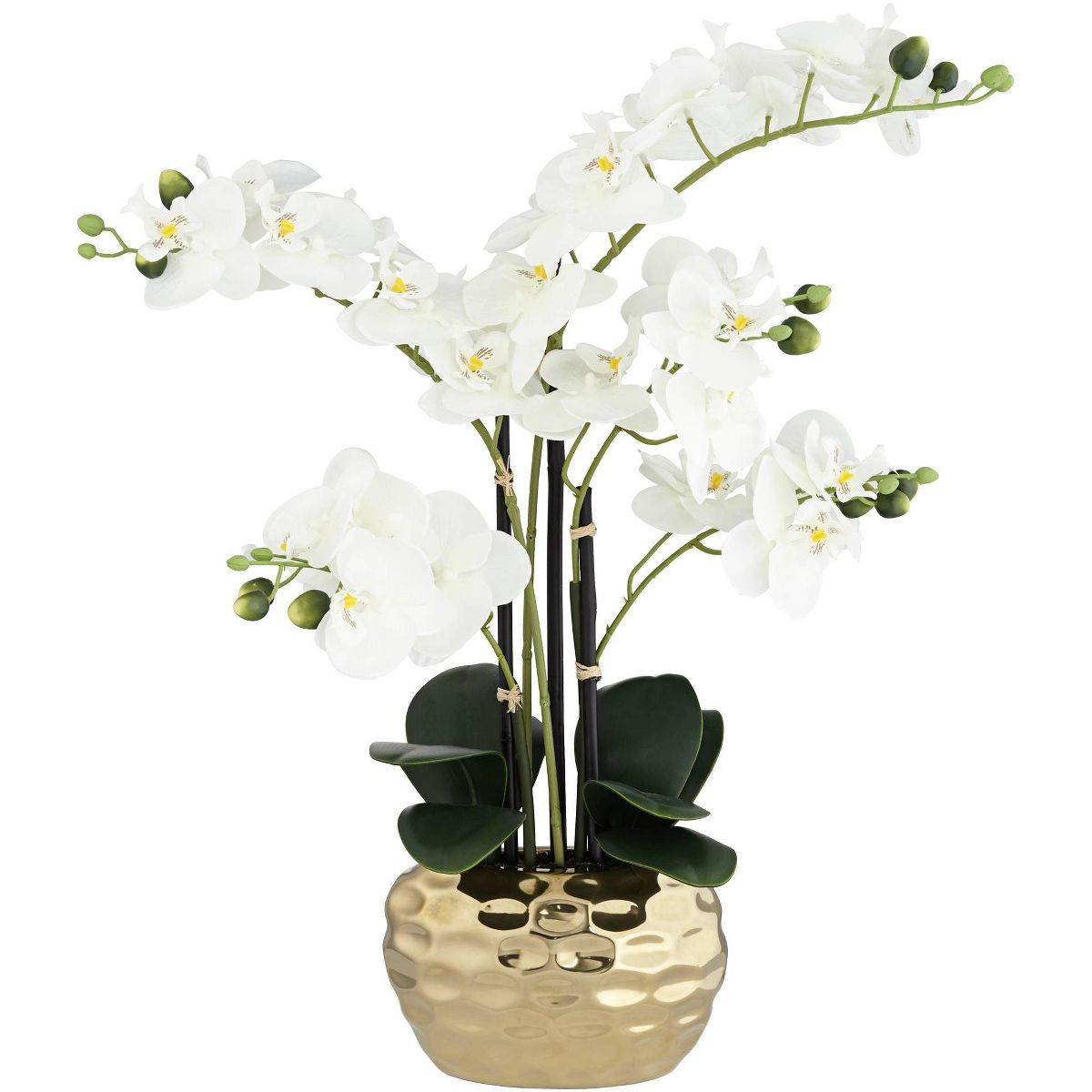 Dahlia Studios Potted Faux Artificial Flowers Realistic White Phalaenopsis Orchid in Gold Ceramic... | Target