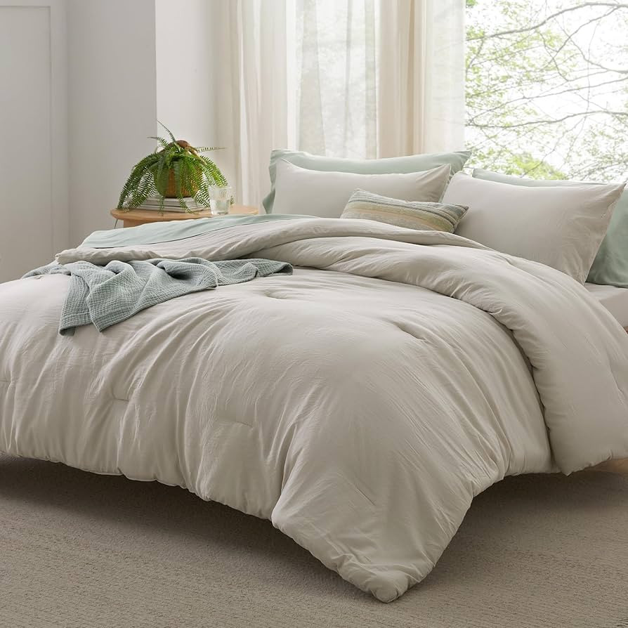 Bedsure King Size Comforter Set, Beige Soft Prewashed Bedding for All Seasons, 3 Pieces Warm Down... | Amazon (US)