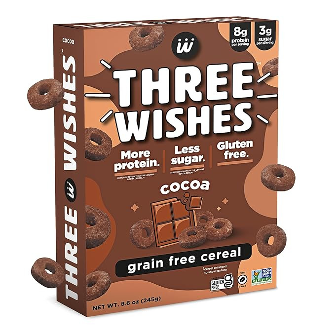 Plant-Based and Vegan Breakfast Cereal by Three Wishes - Cocoa, 1 Pack - More Protein and Less Su... | Amazon (US)