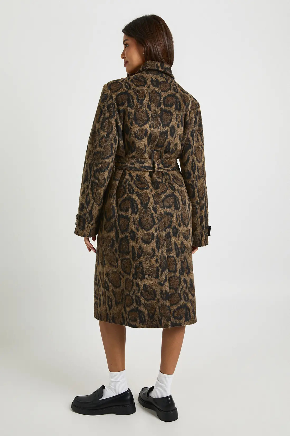 Leopard Print Belted Wool Look Coat | Boohoo.com (UK & IE)