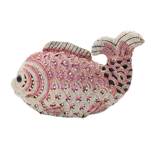 Tngan Women Mini Fish Clutch Luxury Rhinestones Purse Sparkling Banquet Handbag Wedding Party Clutch Bag, Pink | Amazon (US)