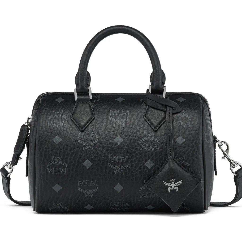 MCM Small Ella Boston Bag in Visetos in Black at Nordstrom | Nordstrom