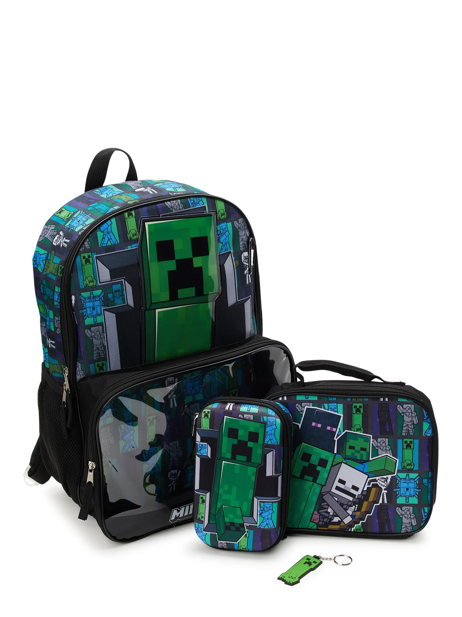 Minecraft Creeper 17" Laptop Backpack and Lunch Bag Set, 4-Piece, Black | Walmart (US)