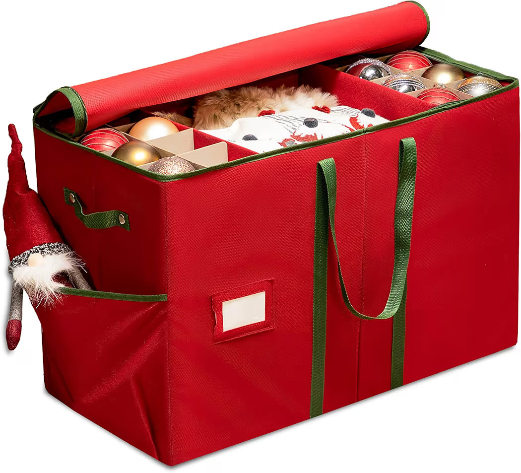 ZOBER Large Christmas Ornament Storage Box - Stores 80 3" Ornaments, With Dividers - With Large C... | Amazon (US)