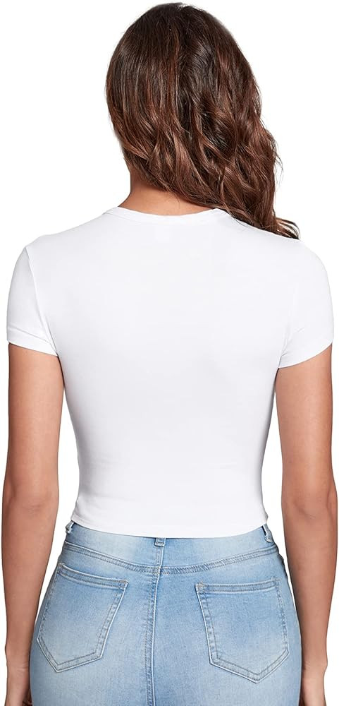 Verdusa Women's Casual Basic Cap Sleeve Slim Fitted Round Neck Crop Tee Top | Amazon (US)