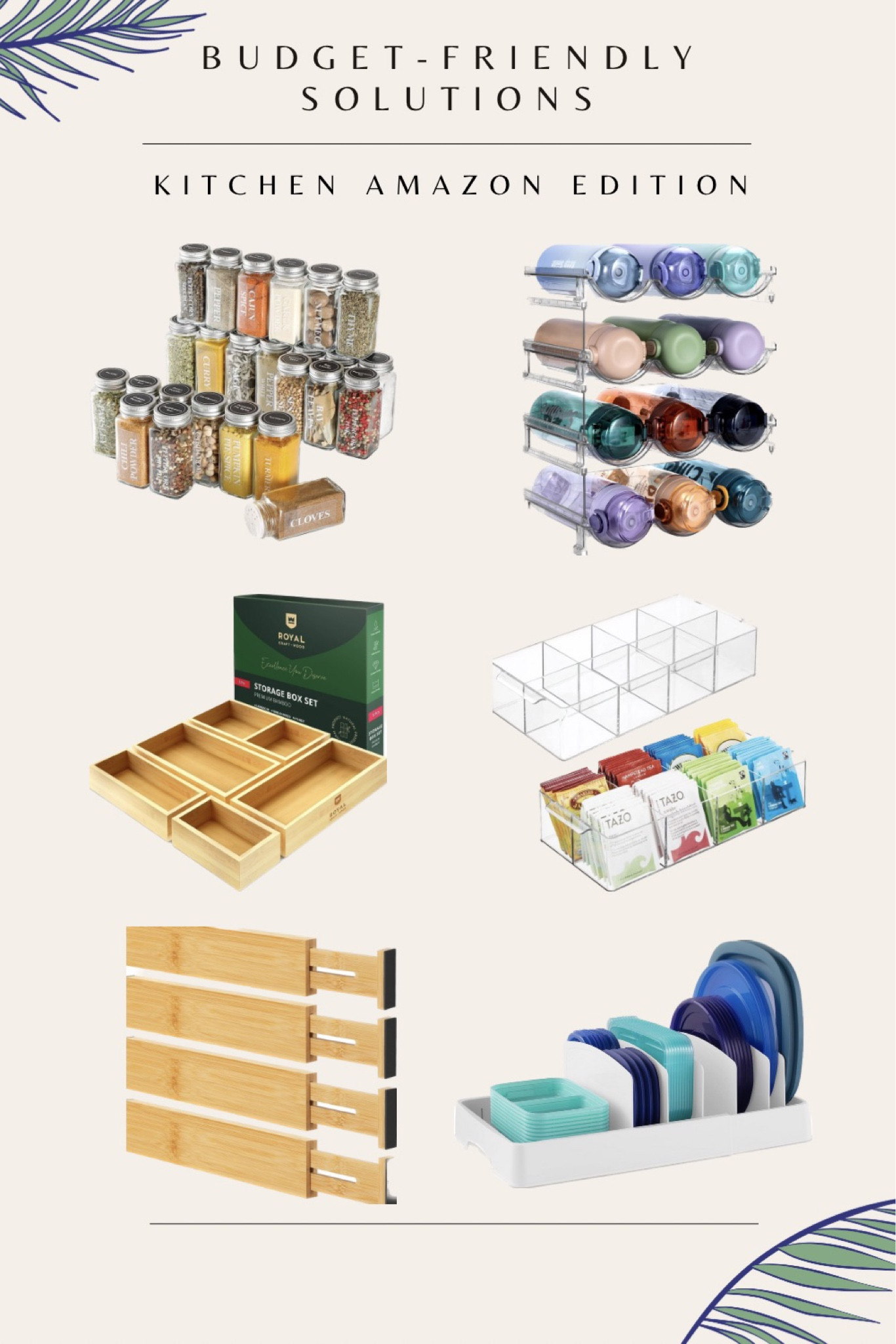 Budget-friendly solutions. Kitchen Amazon edition✨ AOZITA 36 Pcs Glass Spice Jars. Sbosbo Water Bottle Organizer. ROYAL CRAFT WOOD Luxury Bamboo Drawer Organizer. mDesign Plastic Condiment Organizer and Tea Bag Holder. Ryqtop Bamboo Drawer Dividers Organizers. YouCopia StoraLid Food Container Lid Organizer.

#LTKhome #LTKfamily