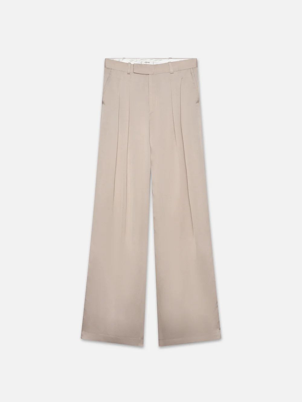 Pleated Mid Rise Trouser  in  Light Beige | Frame Denim
