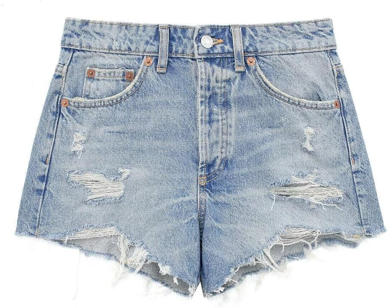 CosSky Women's Ripped Denim Jean Shorts Mid Rise Distressed Stretchy Shorts | Amazon (US)