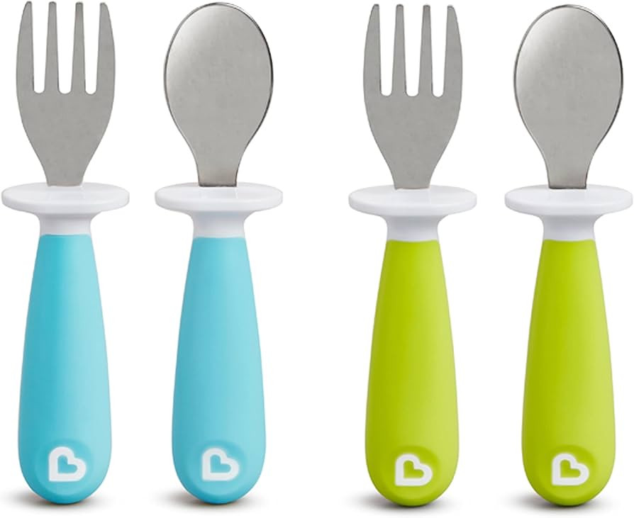 Munchkin® Raise™ Toddler Plastic Fork and Spoon Utensil Set, 4 Pack, Blue/Green | Amazon (US)