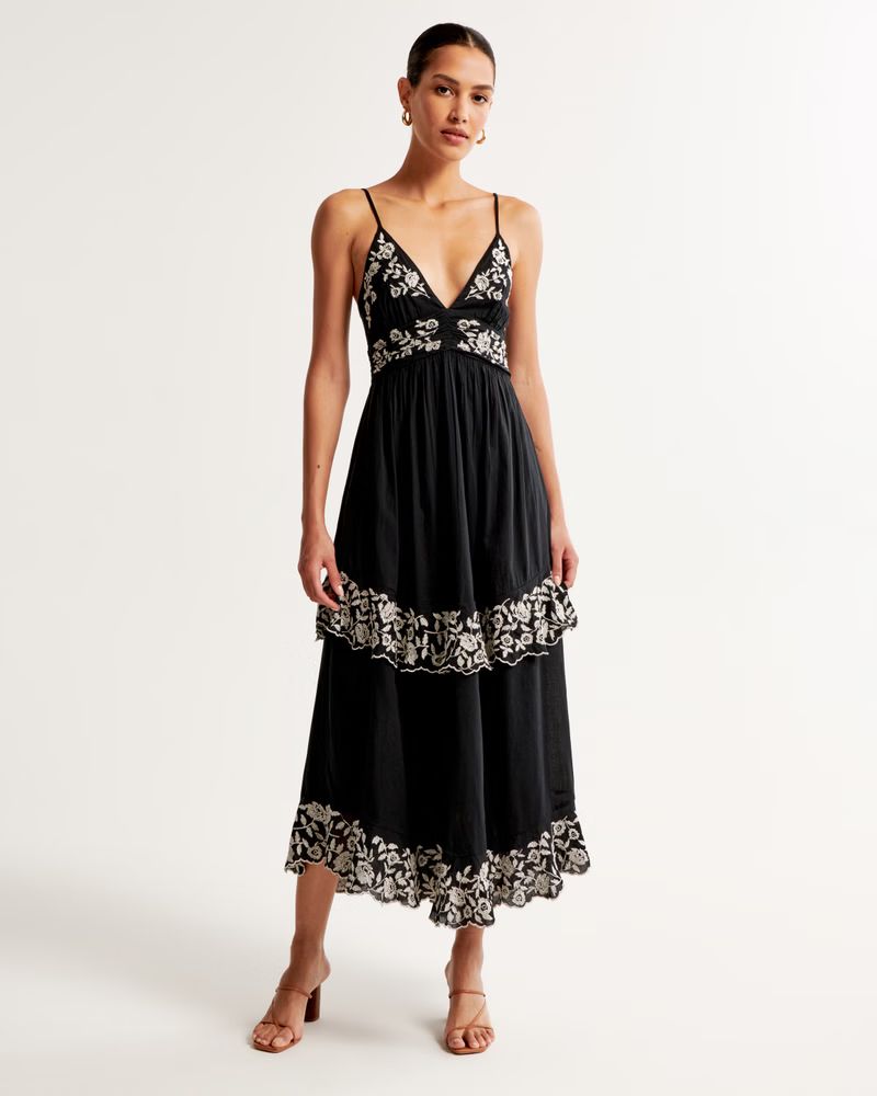 Women's Embroidered Tiered Maxi Dress | Women's New Arrivals | Abercrombie.com | Abercrombie & Fitch (US)