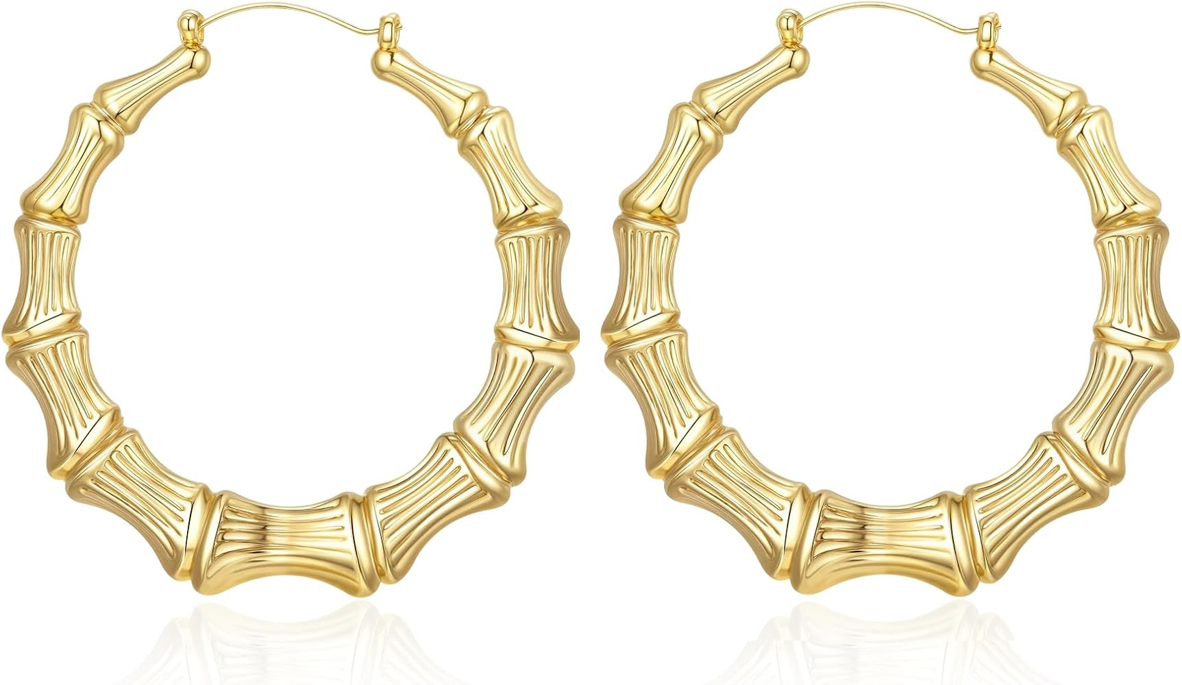 18K Gold Plated Bamboo Hoop Earrings for Women – Large Round Heart Design, 80/90s Ghetto Door K... | Amazon (US)