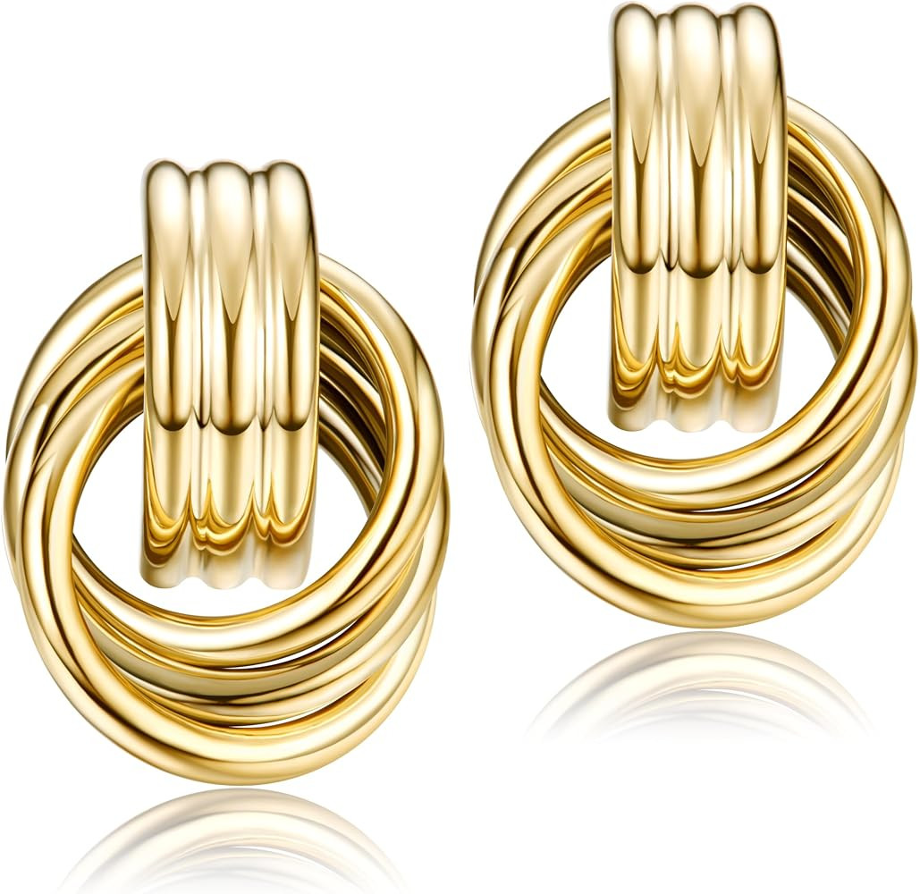 Dochais Geometric Dangle Drop Earrings, 316L Gold Chunky Statement Knot Studs, Trendy Hypoallerge... | Amazon (UK)