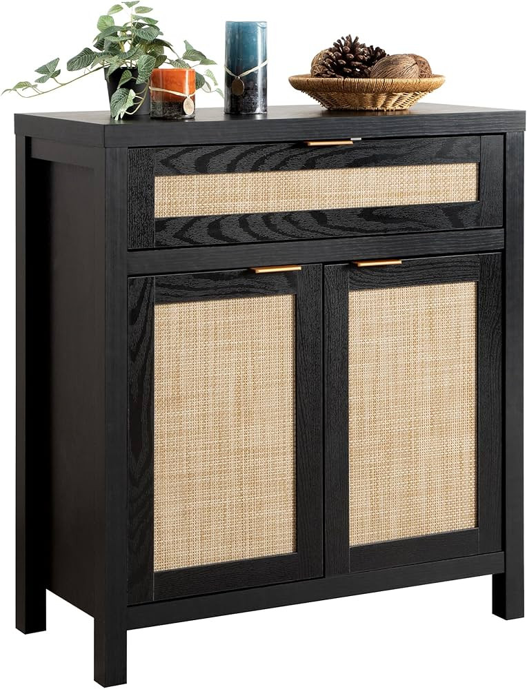 SICOTAS Sideboard Buffet Storage Cabinet, Rattan Accent Cabinet with Doors and Drawer, Modern Cre... | Amazon (US)