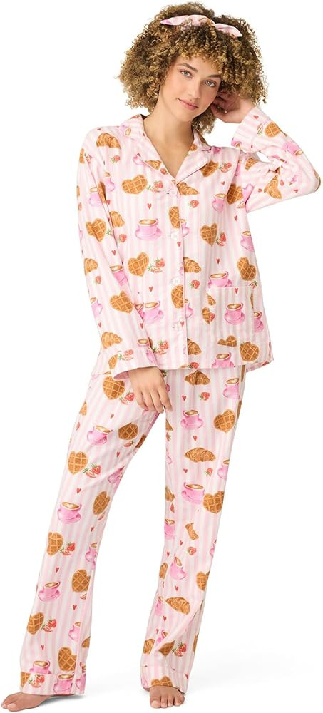 PJ Salvage womens Cotton Flannel Long-sleeve Top, Pant and Headband 3-piece Pajama Set | Amazon (US)