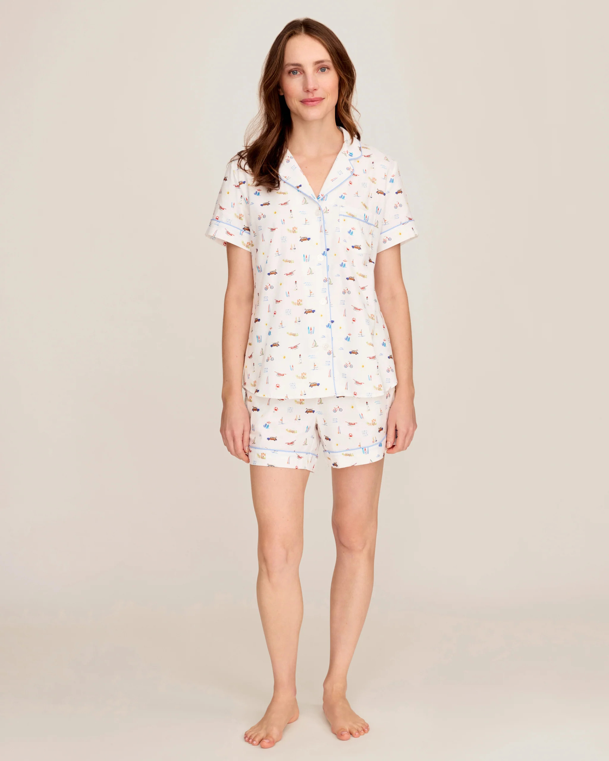 Women's Twill Short Sleeve Short Set in Summer Nostalgia | Petite Plume