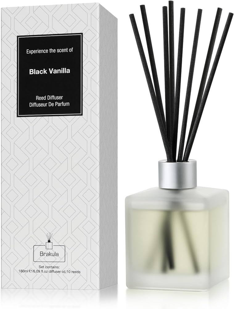 Brakula Black Vanilla Reed Diffuser Set - Scented Oil Diffuser with 10 Sticks, 6.1 oz /180ml, Home Fragrance for Bedroom Bathroom Living Room, Home & Office Decor | Amazon (US)