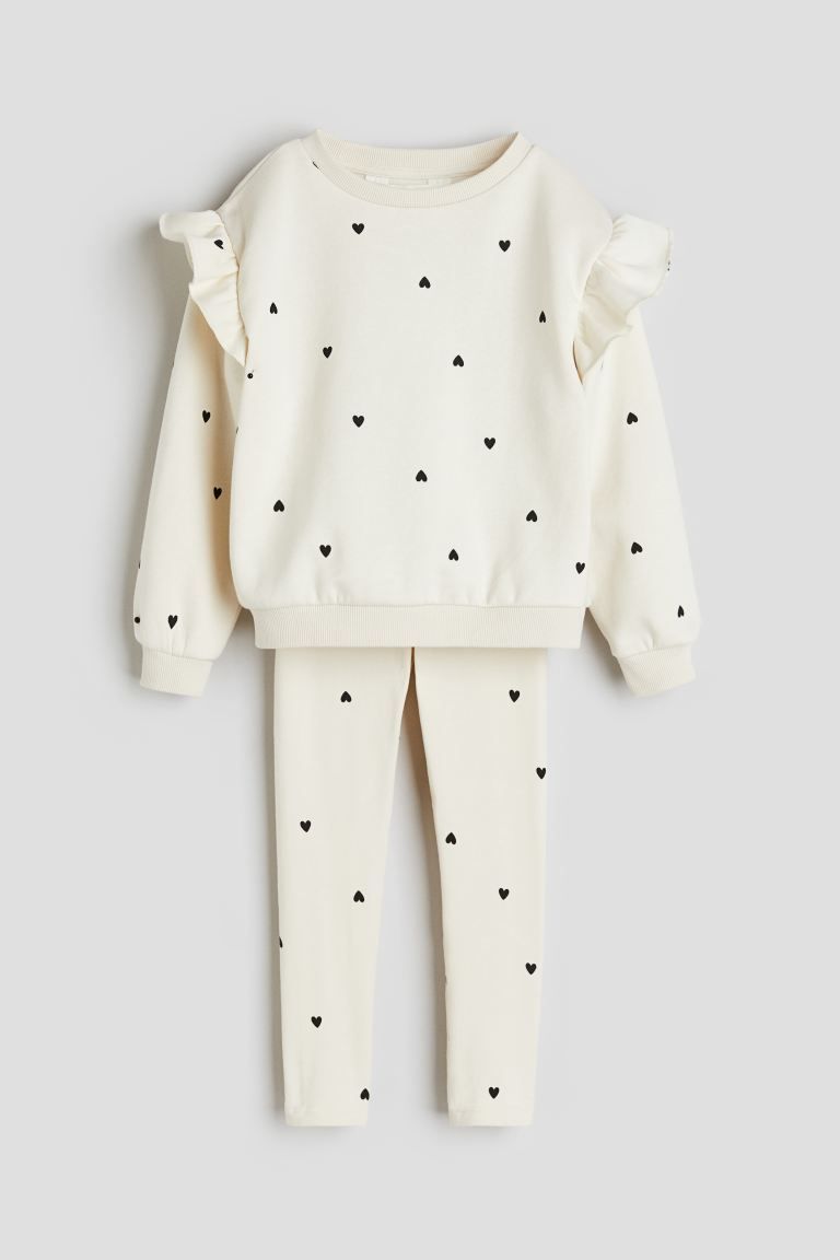 2-piece Sweatshirt and Leggings Set - Cream/hearts - Kids | H&M US | H&M (US + CA)