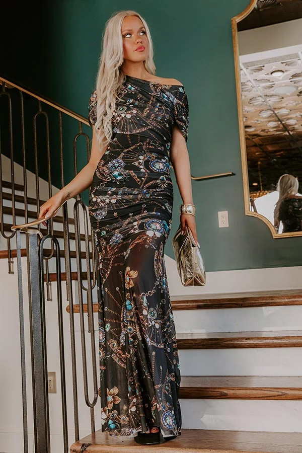 Midnight Romance Asymmetrical Mesh Maxi Dress | Impressions Online Boutique