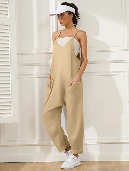 AUTOMET Jumpsuits for Women Casual Summer Rompers Sleeveless Loose Spaghetti Strap Baggy Overalls... | Amazon (US)