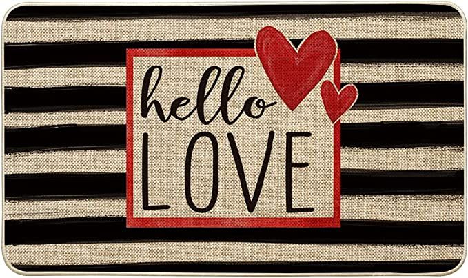 Artoid Mode Watercolor Stripes Hello Love Heart Decorative Doormat, Seasonal Holiday Valentine's ... | Amazon (US)