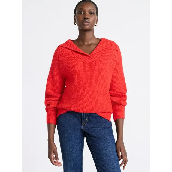 Free Assembly Women's V-Collar Sweater with Long Sleeves, Midweight, Sizes, XS-XXL | Walmart (US)