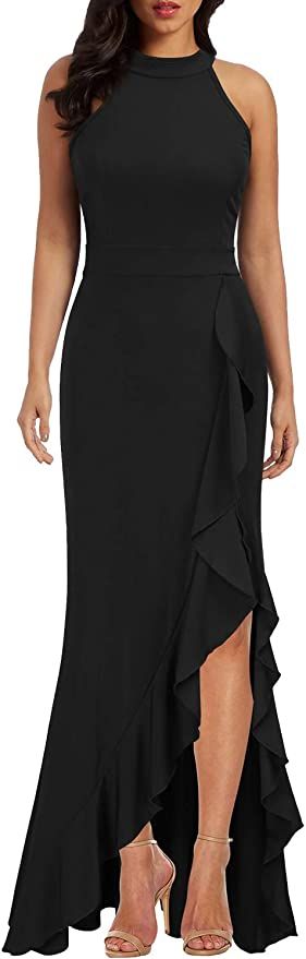 WOOSEA Women's High Neck Split Bodycon Mermaid Evening Cocktail Long Dress | Amazon (US)